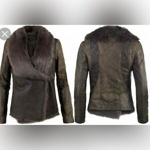 All Saints Iconic MURES Sheepskin Shearling Leather Jacket in Brown
